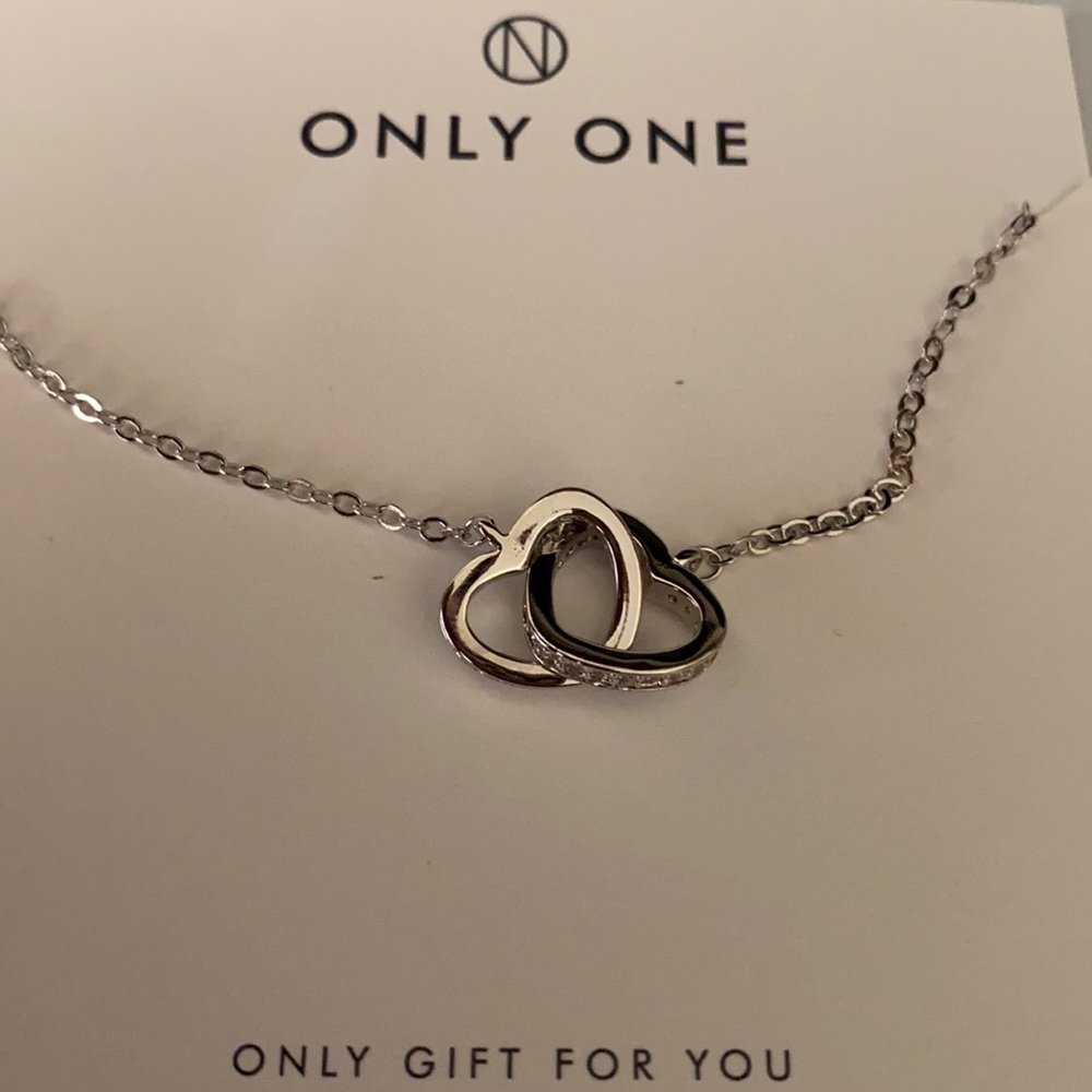 925s Two/hearts embellished/Cubi Zirconia/necklace - Picture 2 of 3